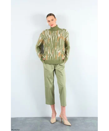 DESENLİ YEŞİL BALIKÇI YAKA KAZAK