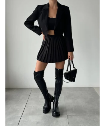 PİLELİ ŞORT ETEK SİYAH