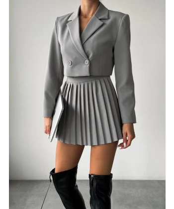 PİLELİ ŞORT ETEK GRİ