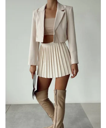 PİLELİ ŞORT ETEK BEJ