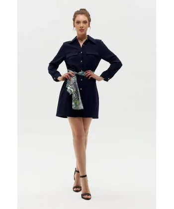 GOLD DÜĞMELİ GÖMLEK ELBİSE LACİVERT