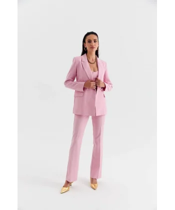 PEMBE CROP BLAZER CEKET PANTOLON TAKIM