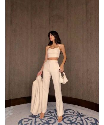 CROP BLAZER CEKET PANTOLON TAKIM TAŞ