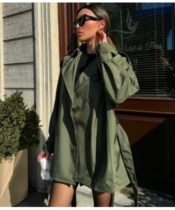 HAKİ KUŞAKLI ASTARLI KISA TRENÇKOT