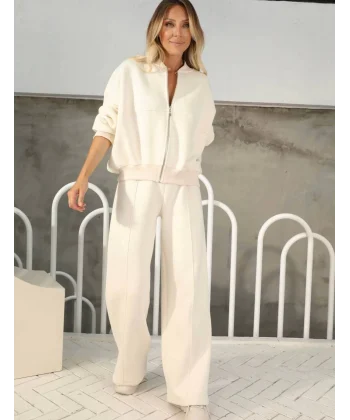 BEYAZ ÖNÜ DİKİŞ DETAYLI PANTOLON SWEAT TAKIM