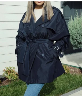 KUŞAKLI ASTARLI KISA TRENÇKOT LACİVERT