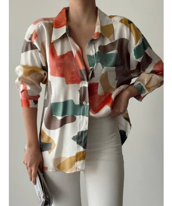 RENKLİ TEK CEP SATEN GÖMLEK TURUNCU