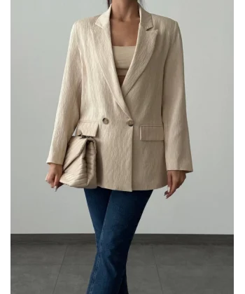 PLİSELİ ÇİFT DÜĞME BLAZER CEKET TAŞ
