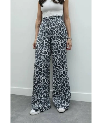 GRİ LEOPAR DESENLİ DÖKÜMLÜ PANTOLON