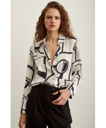 ÇİZGİLİ SATEN GÖMLEK KEMİK