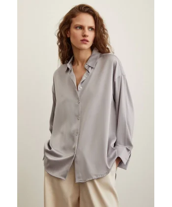 VİSKON SATEN GÖMLEK GRİ