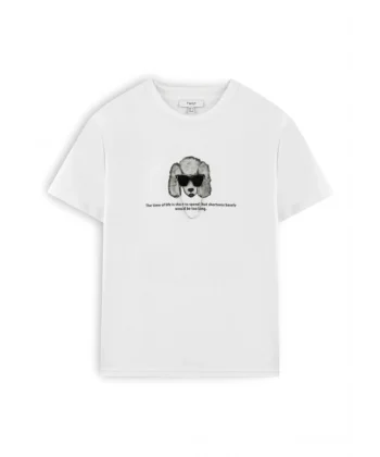 Bisiklet Yaka Zincir Detay Beyaz Kadın Tişort