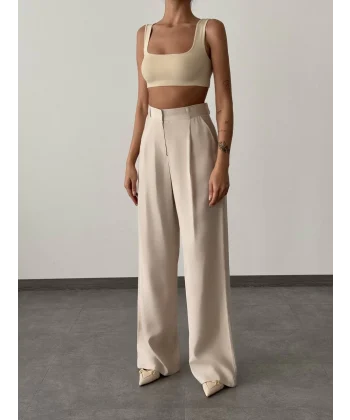 YÜKSEK BEL PALAZZO BOL PAÇA PANTOLON TAŞ