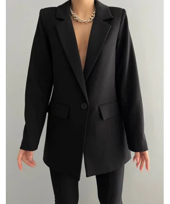 ATLAS TEK DÜĞME ASTARLI BLAZER CEKET SİYAH