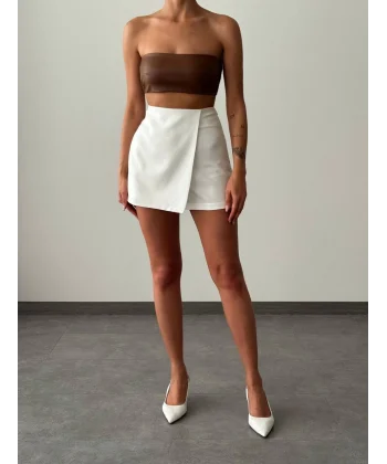 ATLAS KUMAŞ BEYAZ ŞORT ETEK