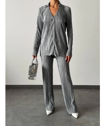 Hayal Pilise Gömlek Pantolon Takım Gri