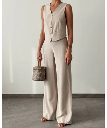 Modal Kumaş Yelek Pantolon Takım Taş