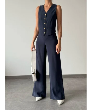 Modal Kumaş Yelek Pantolon Takım Lacivert