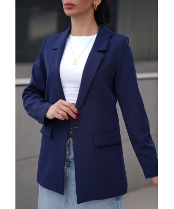 ATLAS KUMAŞ TEK DÜĞME ASTARLI BLAZER CEKET LACİVERT