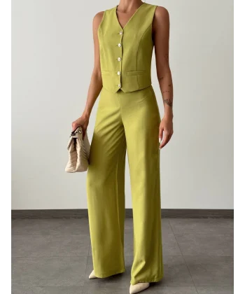 Modal Kumaş Yelek Pantolon Takım Yeşil