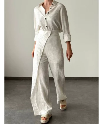 KETEN GÖMLEK PANTOLON TAKIM EKRU