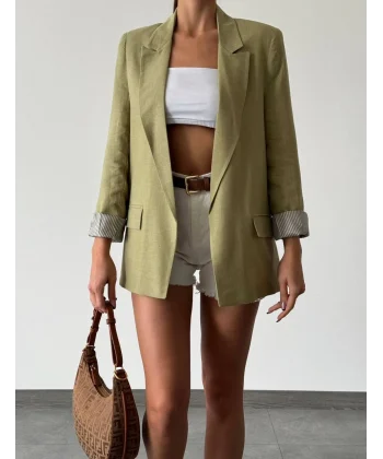 KRUVAZE KOLU KATLI KETEN CEKET HAKİ