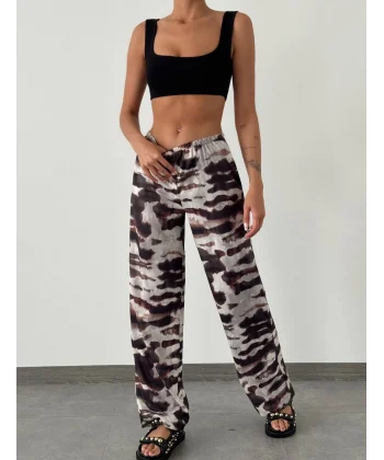 KAMUFLAJ DESEN PALAZZO PANTOLON KAHVE