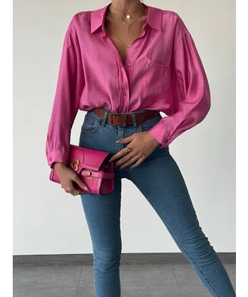 ARKASI PİLELİ SALAŞ PEMBE GÖMLEK