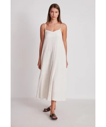 ASKILI KETEN ELBİSE EKRU