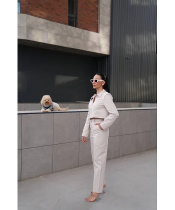 DENİM GABARDİN CEKET PANTOLON TAKIM TAŞ