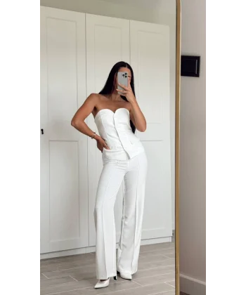Premium Straplez Yelek Pantolon Takım Beyaz