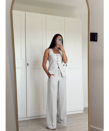 GRİ KETEN YELEK PANTOLON TAKIM