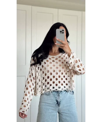 BEJ DELİKLİ TRİKO KAZAK