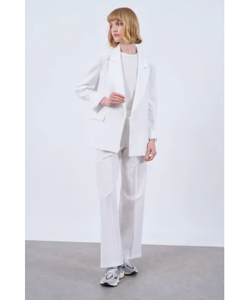 PREMİUM KUMAŞ ÇİZGİ ASTARLI KETEN CEKET BEYAZ