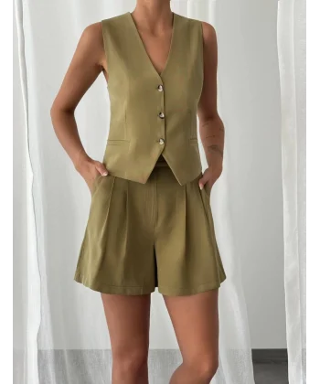 MODAL KUMAŞ ŞORT YELEK TAKIM YEŞİL