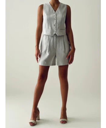 EXEN MODAL KUMAŞ ŞORT YELEK TAKIM GRİ