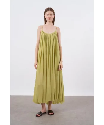 Fıstık Yeşili Askılı Geniş Kesim Rahat Elbise