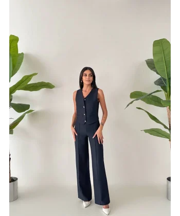 PREMİUM YÜN EFEKT KUMAŞ YELEK PANTOLON TAKIM LACİVERT