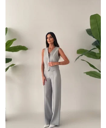 PREMİUM YÜN EFEKT KUMAŞ YELEK PANTOLON TAKIM GRİ