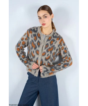 LEOPAR DESENLİ ŞARDONLU HIRKA ANTRASİT