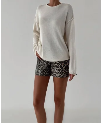 Dikiş Detay İnce Triko Kazak Ekru