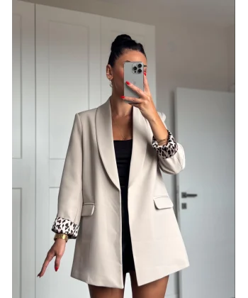 Myra Leopar Astarlı Şal Yaka Blazer Ceket Taş