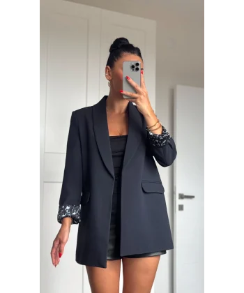 Myra Leopar Astarlı Şal Yaka Blazer Ceket Lacivert