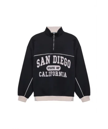 Balıkçı Yaka Yazılı Oversize Sweatshirt Lacivert