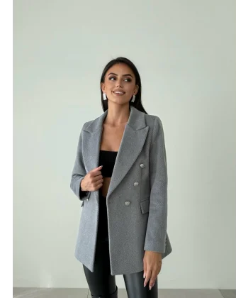 Diagonal Kumaş Kaşe Ceket Füme