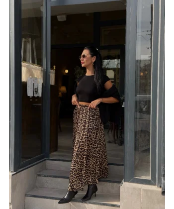 Kırışık Leopar Desen Etek