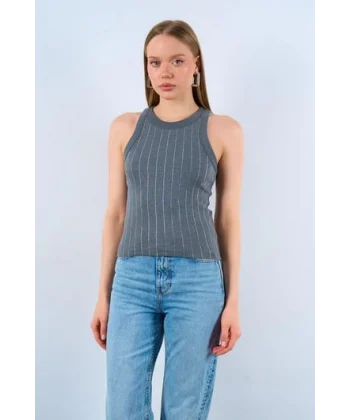 Halter Yaka Taş Baskılı Atlet - Antrasit