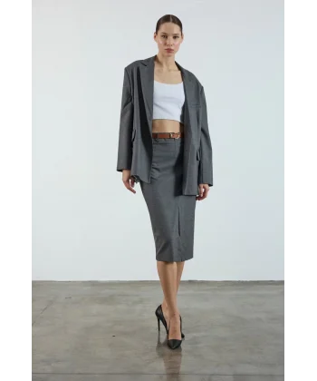 Poliviskon Kemerli Etek - Antrasit