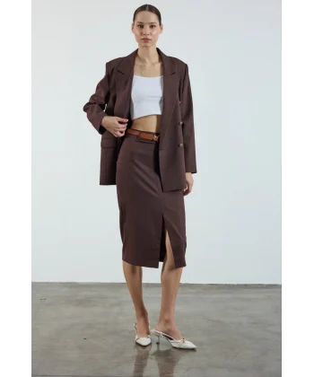 Poliviskon Kemerli Etek - Kahve