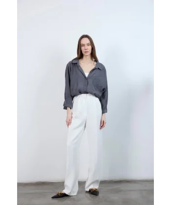 Düşük Omuz Oversize Gömlek - Antrasit